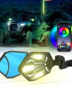 Kemimoto UTV 1.62"-2" Round Tube Adjustable Side Mirror With RGB Light