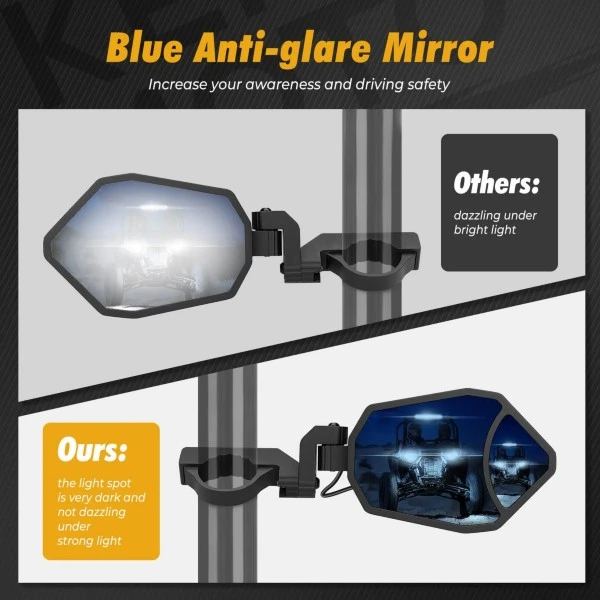 Kemimoto UTV 1.62"-2" Round Tube Adjustable Side Mirror With RGB Light - Image 2