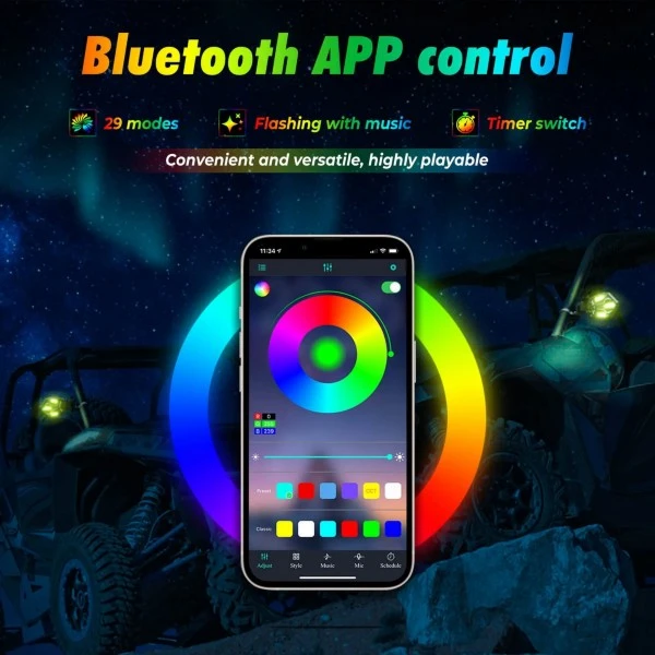 Kemimoto UTV 1.62"-2" Round Tube Adjustable Side Mirror With RGB Light - Image 6