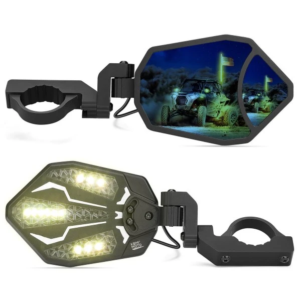 Kemimoto UTV 1.62"-2" Round Tube Adjustable Side Mirror With RGB Light - Image 8