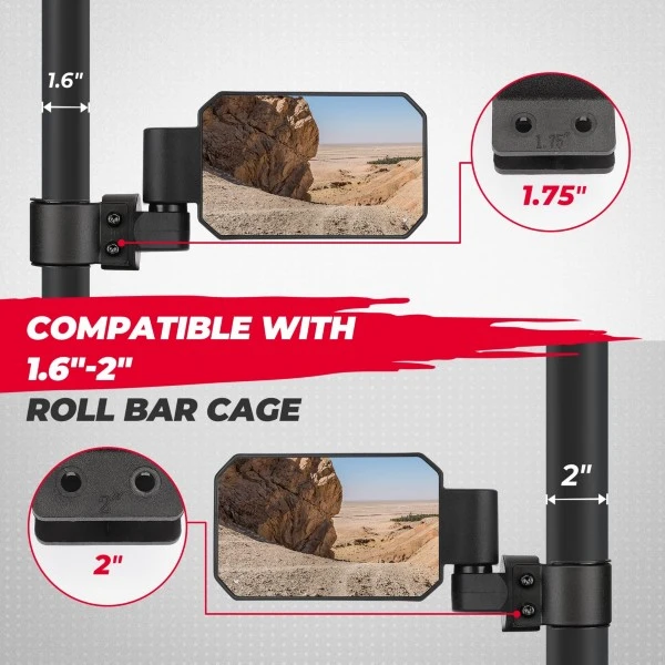 Kemimoto Universal UTV Side Adjustable Breakaway Mirrors - Image 2