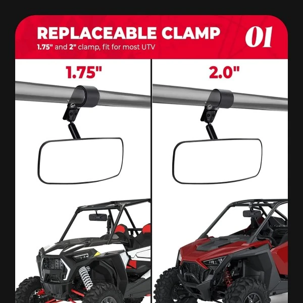 Kemimoto 1.75"-2" Roll Bar Rear View Mirror - Image 4
