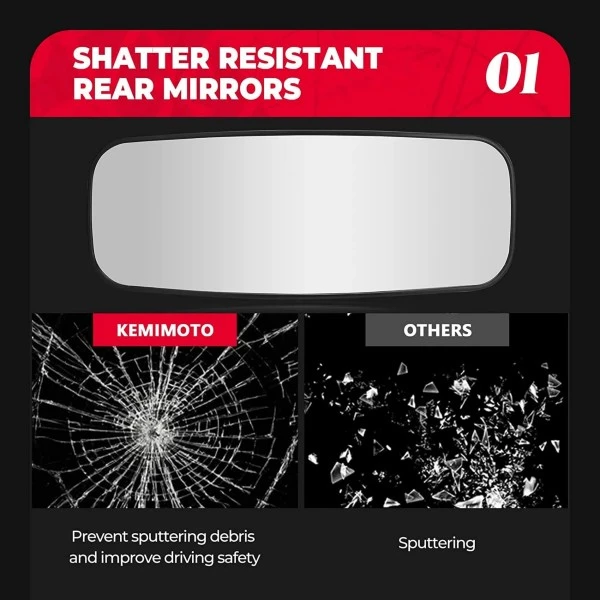 Kemimoto 1.75"-2" Roll Bar Rear View Mirror - Image 6