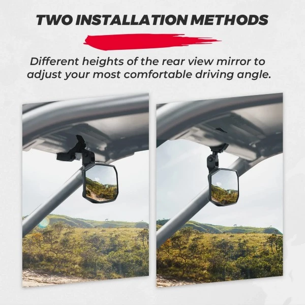 Kemimoto UTV Center Mirrors Fits 1.5"-2" Roll Cage Bar Adjustable Aluminum Clamp - Image 6