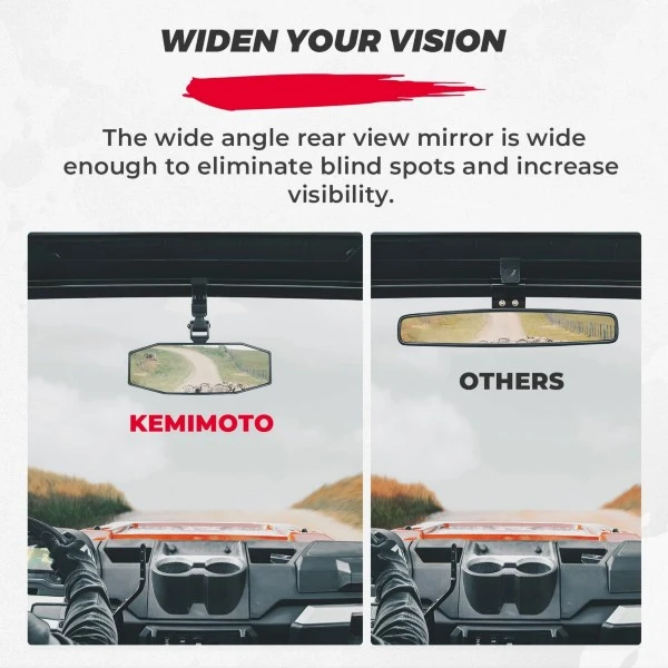 Kemimoto UTV Center Mirrors Fits 1.5"-2" Roll Cage Bar Adjustable Aluminum Clamp - Image 7