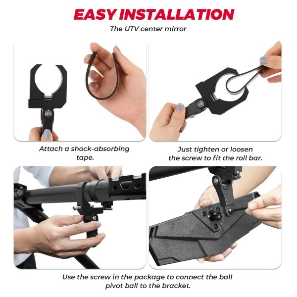 Kemimoto 1.6"-2" Roll Bar UTV Side Mirrors And Center Mirror - Image 5