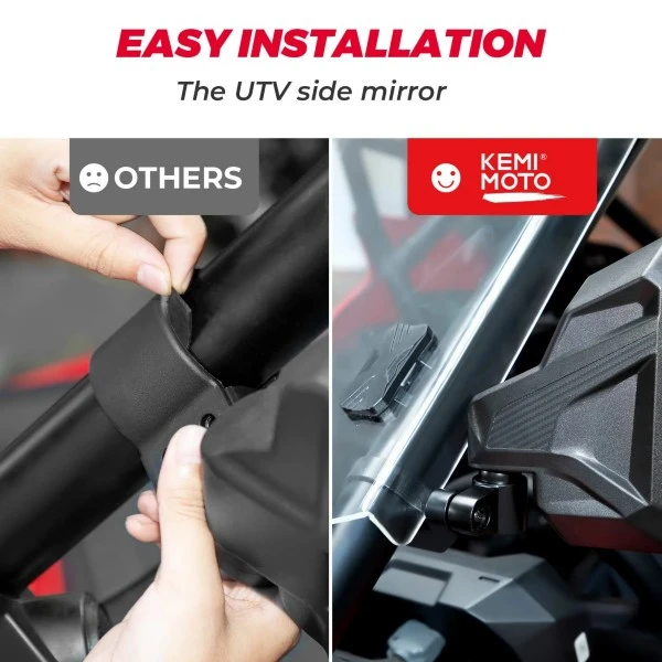 Kemimoto 1.6"-2" Roll Bar UTV Side Mirrors And Center Mirror - Image 6