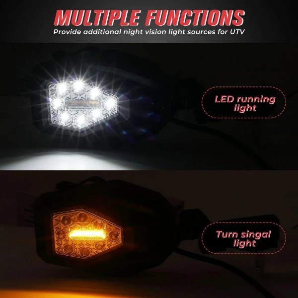 Kemimoto Honda Pioneer 1000 / Talon Mirrors With LED Turn Signal Lights (New Design) - Image 4